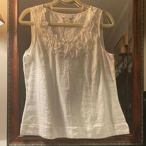 Charter Club Size 12 White Linen Ruffled Sleeveless Top  20”W x 24”L - NWOT